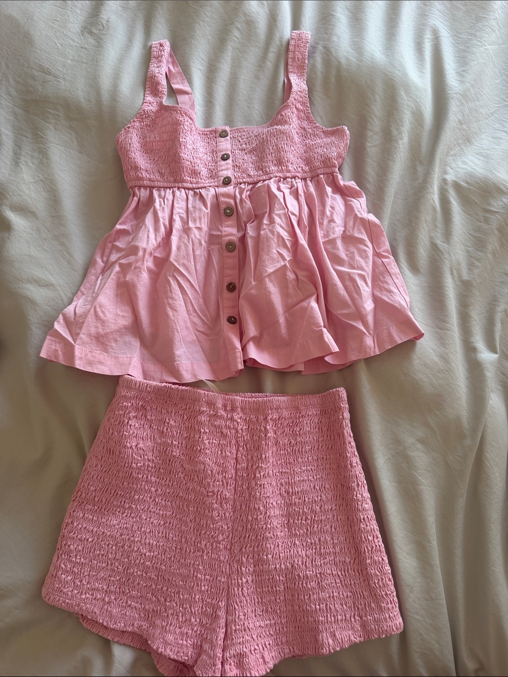 Free People Pink Smocked High-Waist Shorts Set
